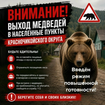 Внимание! В Красночикойском округе введен режим повышенной готовности из-за выхода медведей в населённые пункты!