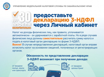 Задекларировать доходы в этом году забайкальцам необходимо не позднее 2 мая